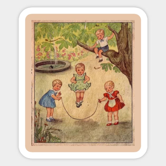 Children at play- ilustration from a vintage childrens book Sticker by stevepaint